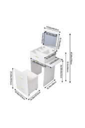 Living and Home Multifunctional Foldable Vanity Desk with Storage Drawers & Stool in White - thumbnail 9