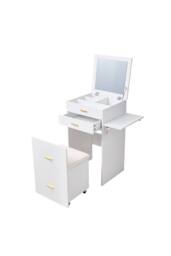 Living and Home Multifunctional Foldable Vanity Desk with Storage Drawers & Stool in White - thumbnail 1