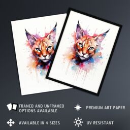 "Artery8 Wall Art Print Caracal Cat Lovers Gift Watercolour Pet Portrait Painting Artwork Poster - Size: W12"" x H16""" - thumbnail 2