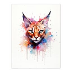 "Artery8 Wall Art Print Caracal Cat Lovers Gift Watercolour Pet Portrait Painting Artwork Poster - Size: W12"" x H16""" - thumbnail 1