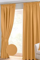 Homescapes Herringbone Blackout Curtains Pair Pencil Pleat in Mustard - Size: 117 cm width x 183 cm drop