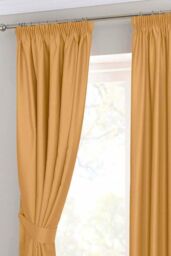 Homescapes Herringbone Blackout Curtains Pair Pencil Pleat in Mustard - Size: 117 cm width x 183 cm drop - thumbnail 2