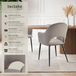 tectake Dining Chair Sasha Set Of 4 - Taupe - Size: 4 Pack - thumbnail 2