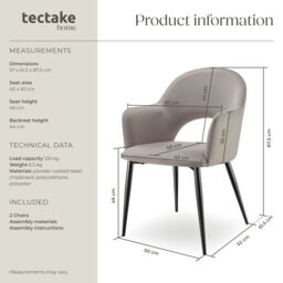 tectake Dining Chair Sasha Set Of 4 - Taupe - Size: 4 Pack - thumbnail 6