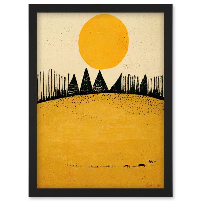 Artery8 Minimalist Tribal Abstract Desert Yellow Painting Artwork Framed Wall Art Print A4 in Black - image 1