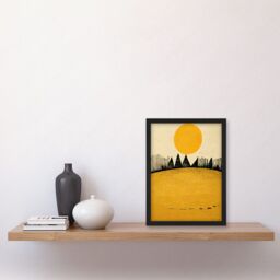 Artery8 Minimalist Tribal Abstract Desert Yellow Painting Artwork Framed Wall Art Print A4 in Black - thumbnail 2