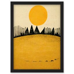 Artery8 Minimalist Tribal Abstract Desert Yellow Painting Artwork Framed Wall Art Print A4 in Black - thumbnail 1