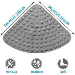 VOGREX Quadrant Rubber Shower Mat Anti-Slip Suction Safety Mat in Grey - thumbnail 2
