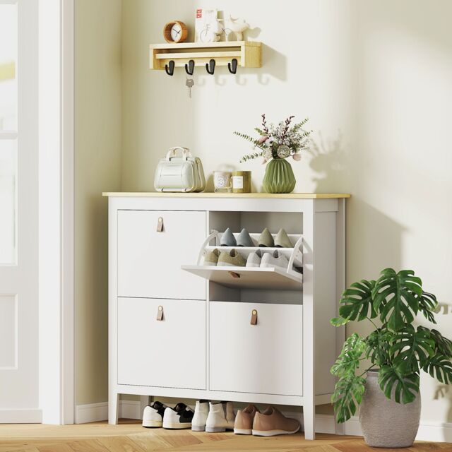 HOMCOM 4 Drawer Shoe Cabinet with Flip Doors for Hallway, Entryway in White - Size: Large - image 1