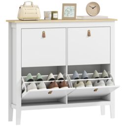 HOMCOM 4 Drawer Shoe Cabinet with Flip Doors for Hallway, Entryway in White - Size: Large - thumbnail 2