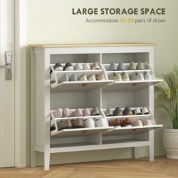 HOMCOM 4 Drawer Shoe Cabinet with Flip Doors for Hallway, Entryway in White - Size: Large - thumbnail 4