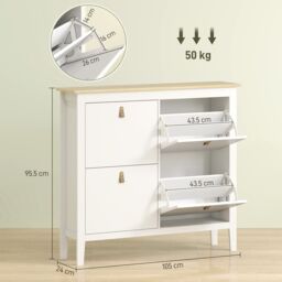 HOMCOM 4 Drawer Shoe Cabinet with Flip Doors for Hallway, Entryway in White - Size: Large - thumbnail 3