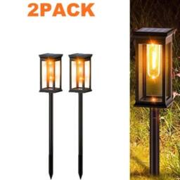 KORVIXA 2Pcs Solar Lights Outdoor Garden in Black - Size: 0.6m2 - thumbnail 1