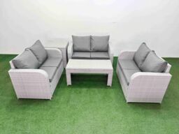 Fimous 6 Seater PE Wicker Rattan Furniture Sofa Sets with Oblong Coffee Table 2 Seater Love Sofa Side Table Light Grey - thumbnail 2