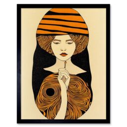 "Artery8 Wall Art Print Woman Portrait Retro Mid Century Modern Art Nouveau Art Framed in Black - Size: W12"" x H16""" - thumbnail 1
