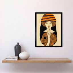"Artery8 Wall Art Print Woman Portrait Retro Mid Century Modern Art Nouveau Art Framed in Black - Size: W12"" x H16""" - thumbnail 2