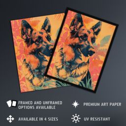 "Artery8 Wall Art Print German Shepherd Colourful Botanical Pet Portrait Poster in Orange - Size: W12"" x H16""" - thumbnail 2