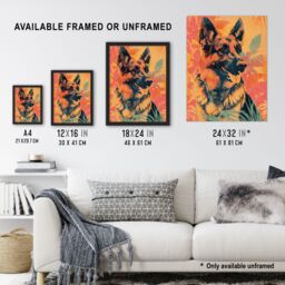 "Artery8 Wall Art Print German Shepherd Colourful Botanical Pet Portrait Poster in Orange - Size: W12"" x H16""" - thumbnail 3