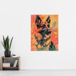 "Artery8 Wall Art Print German Shepherd Colourful Botanical Pet Portrait Poster in Orange - Size: W12"" x H16""" - thumbnail 4