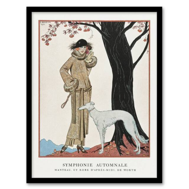 "Artery8 Autumn Symphony Fashion Worth Advert Barbier Framed Wall Art Print in White - Size: W12"" x H16""" - image 1