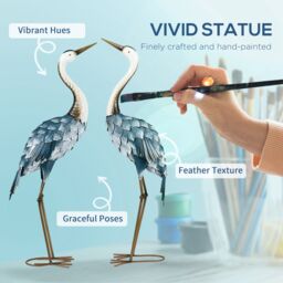 OUTSUNNY Crane Garden Ornaments, 2 PCS Steel Garden Statue Set Multi-Colour - Size: 1 Pack - thumbnail 4