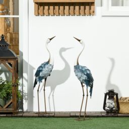 OUTSUNNY Crane Garden Ornaments, 2 PCS Steel Garden Statue Set Multi-Colour - Size: 1 Pack
