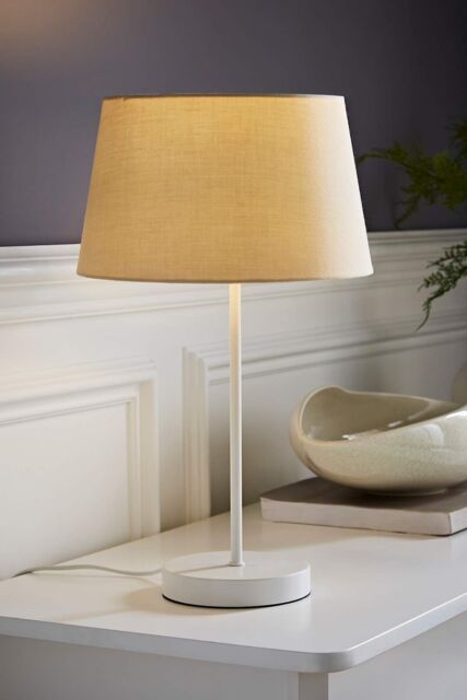 ValueLights Charlie White Metal Single Stem Table Lamp with Fabric Tapered Lamp Shade in Beige - image 1