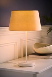 ValueLights Charlie White Metal Single Stem Table Lamp with Fabric Tapered Lamp Shade in Beige - thumbnail 2