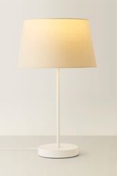 ValueLights Charlie White Metal Single Stem Table Lamp with Fabric Tapered Lamp Shade in Beige - thumbnail 3