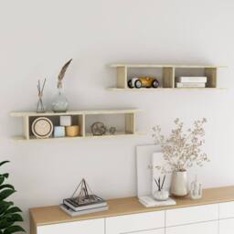 Berkfield Home Wall Shelf 2 pcs Sonoma Oak 105x18x20 cm Engineered Wood in Light Tan - Size: 105 x 18 x 20 cm - thumbnail 2