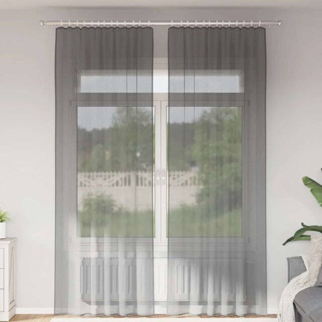 Berkfield Home Voile Curtains with Rod Pockets 2 pcs Dark Grey - image 1
