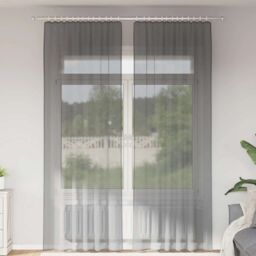 Berkfield Home Voile Curtains with Rod Pockets 2 pcs Dark Grey - thumbnail 1