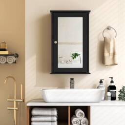 Gymax Medicine Cabinet Wall Mounted Cabinet With Mirror Reversible Door in Black - thumbnail 8
