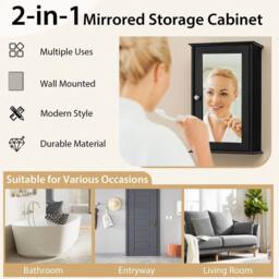 Gymax Medicine Cabinet Wall Mounted Cabinet With Mirror Reversible Door in Black - thumbnail 6