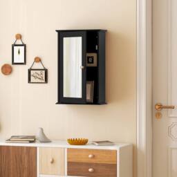 Gymax Medicine Cabinet Wall Mounted Cabinet With Mirror Reversible Door in Black - thumbnail 7