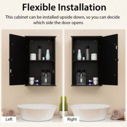 Gymax Medicine Cabinet Wall Mounted Cabinet With Mirror Reversible Door in Black - thumbnail 5
