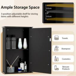 Gymax Medicine Cabinet Wall Mounted Cabinet With Mirror Reversible Door in Black - thumbnail 4