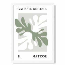 ARTZE Matisse Floral Cutout Sage Green Bohemian Framed Print SIZE: A2 with White Frame in Pale Green - Size: A4 - thumbnail 1