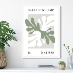 ARTZE Matisse Floral Cutout Sage Green Bohemian Framed Print SIZE: A2 with White Frame in Pale Green - Size: A4 - thumbnail 2