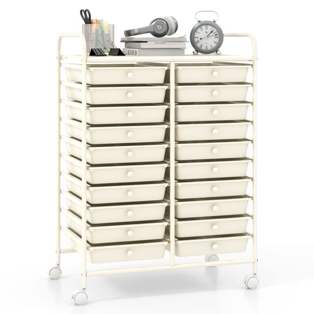 Gymax 20 Drawer Rolling Storage Cart Home Office Metal Storage Organizer in White - image 1