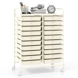 Gymax 20 Drawer Rolling Storage Cart Home Office Metal Storage Organizer in White - thumbnail 1
