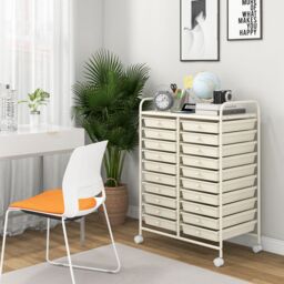 Gymax 20 Drawer Rolling Storage Cart Home Office Metal Storage Organizer in White - thumbnail 4