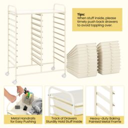 Gymax 20 Drawer Rolling Storage Cart Home Office Metal Storage Organizer in White - thumbnail 6