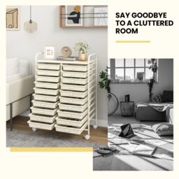 Gymax 20 Drawer Rolling Storage Cart Home Office Metal Storage Organizer in White - thumbnail 9