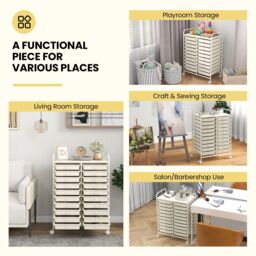 Gymax 20 Drawer Rolling Storage Cart Home Office Metal Storage Organizer in White - thumbnail 5