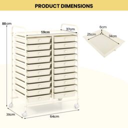 Gymax 20 Drawer Rolling Storage Cart Home Office Metal Storage Organizer in White - thumbnail 2