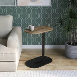 Havendro Oak C Shaped Side Table Wood Metal Oval End Table in Light Oak - thumbnail 3