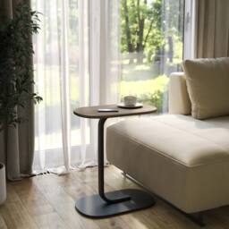 Havendro Oak C Shaped Side Table Wood Metal Oval End Table in Light Oak - thumbnail 4