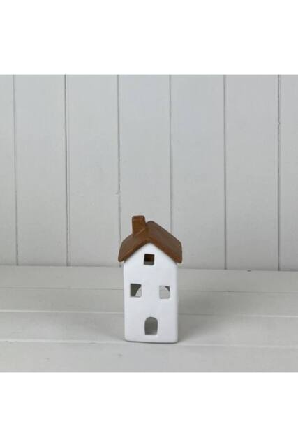 KDMD Wood Grain Effect Ceramic House Tealight Holder - 15mm in White - image 1