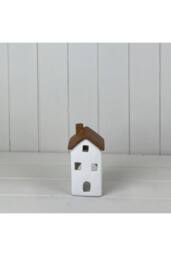 KDMD Wood Grain Effect Ceramic House Tealight Holder - 15mm in White - thumbnail 1